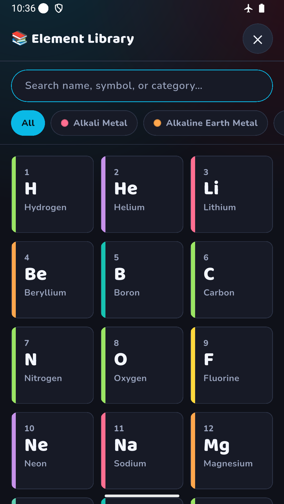 Periodic Table Academy Screenshot – Element library