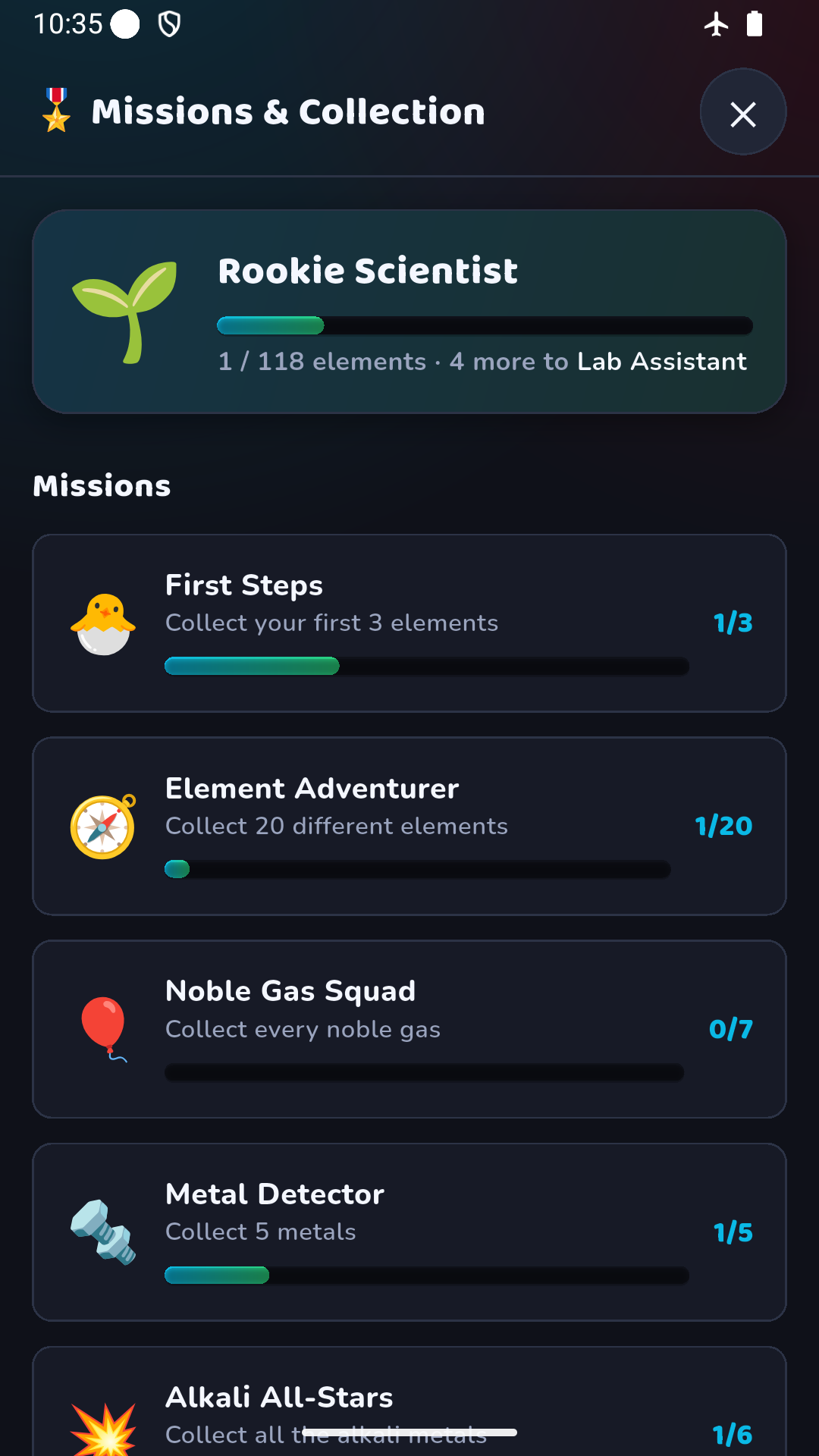 Periodic Table Academy Screenshot – Settings